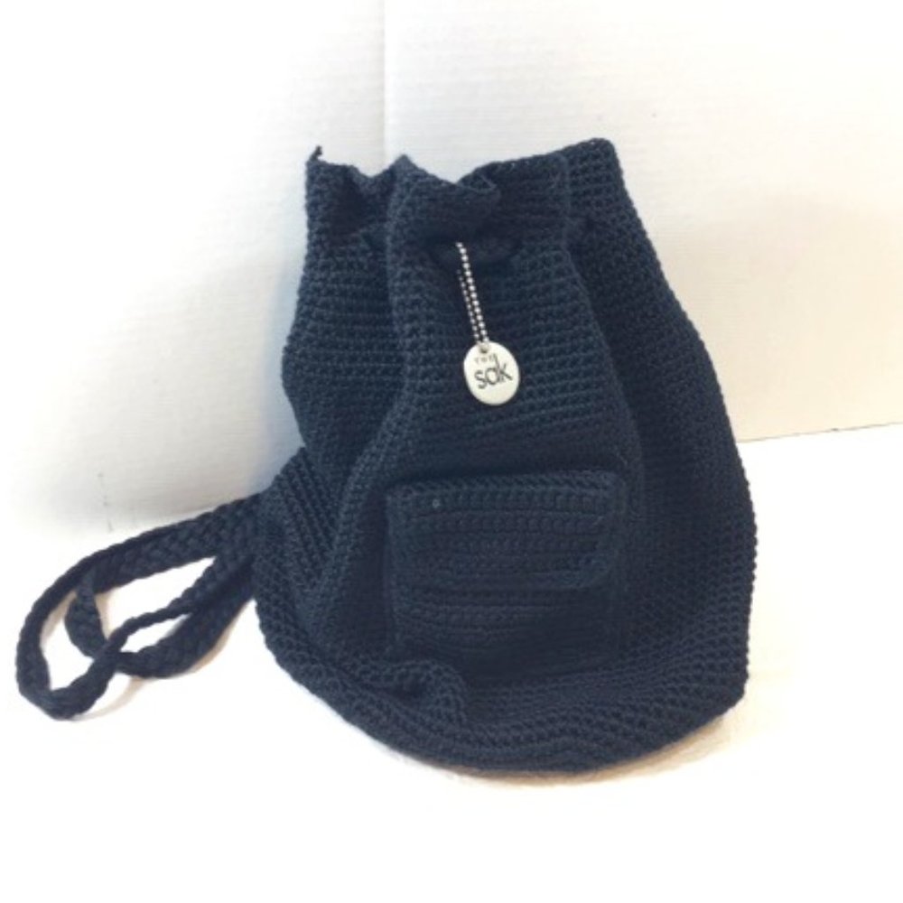 The Sak Dylan Backpack in Crochet, Roomy Bag with Dual Straps, Black Vtg